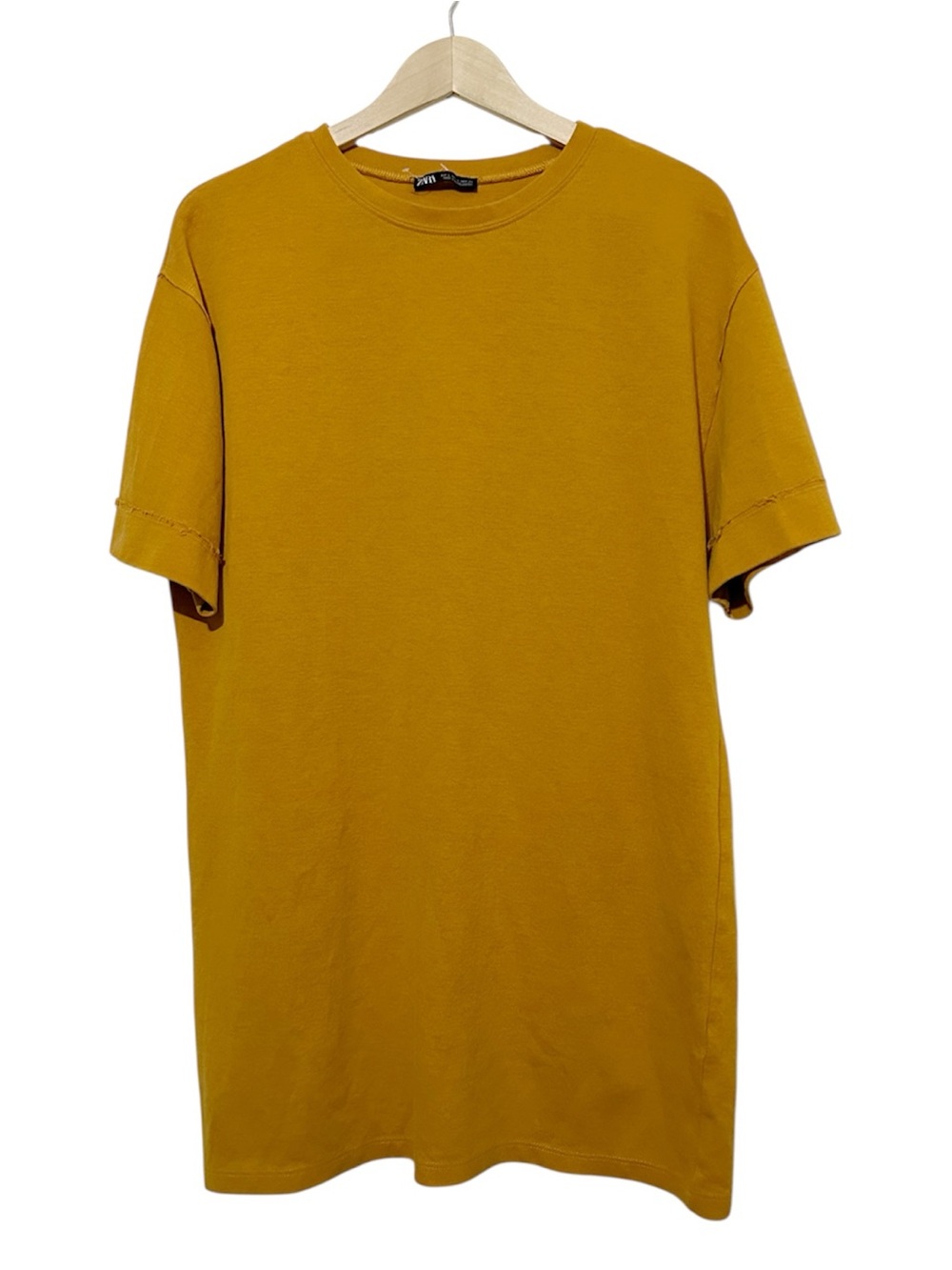 Zara Mustard Yellow TShirt Shift Dress Cotton Blend Casual Minimalist Size Large - Picture 2 of 5